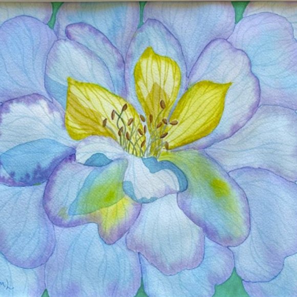 PAINTING WATERCOLOR ORIGINAL ART ANEMONE FLOWER BLUE PURPLE 11x14 MAT 16X20 - Picture 1 of 2